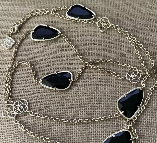 Kendra Scott Kinley Gold Tone Black Stones Long Station Necklace