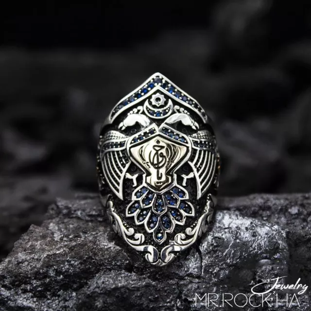 ARCHER RING,BLACK ZIRCON Stone,925 Silver Men's Thump Ring,Angel Wing ...