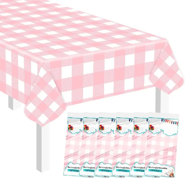 6 Pack Pink Gingham Tablecloth 54 × 108 Pink and White Checkered Table Cloth Dis