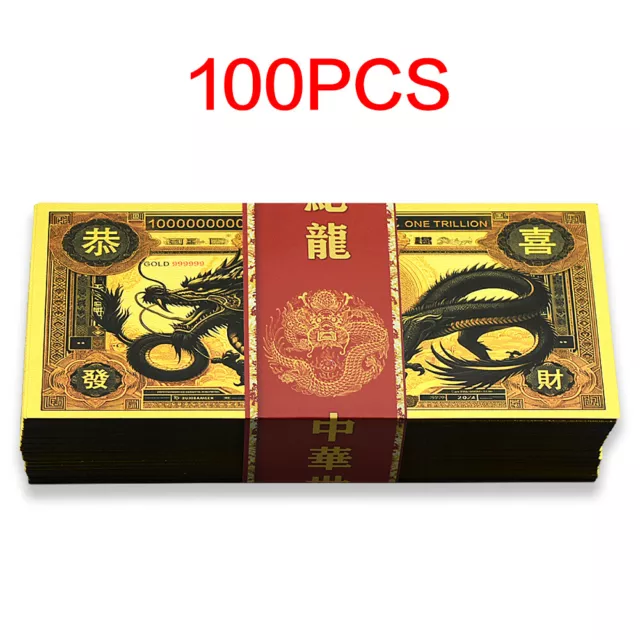 100 pz 2024 banconote commemorative regalo commemorativo in lamina d'oro drago nero cinese