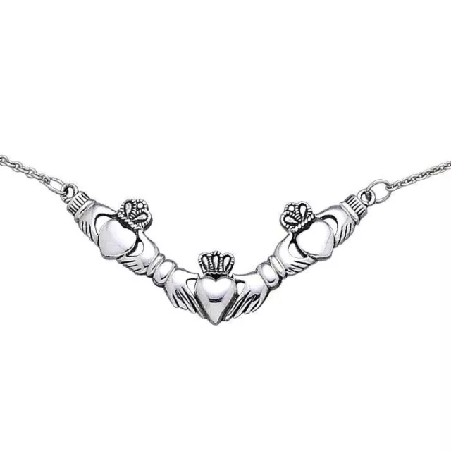 Celtic Irish Claddagh .925 Sterling Silver Necklace by Peter Stone Jewelry