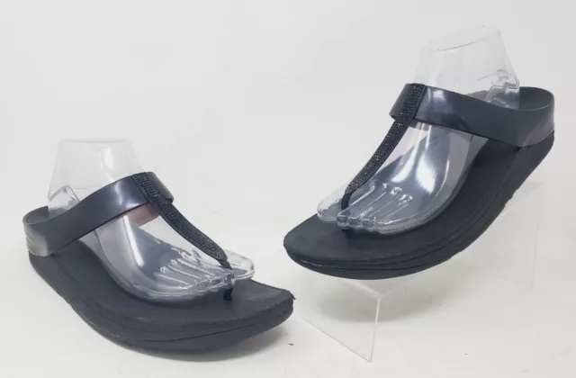 FitFlop Fino Thong Wedge Sandals Womens 10 Black Comfort Flip Flop T-Strap
