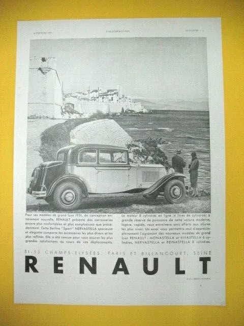 Publicite De Presse Renault Automobile Nervastella Berline Sport Spacieuse 1931