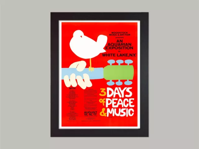 Framed Woodstock Pop Festival Concert Poster Reproduction  1960s  Hendrix etc