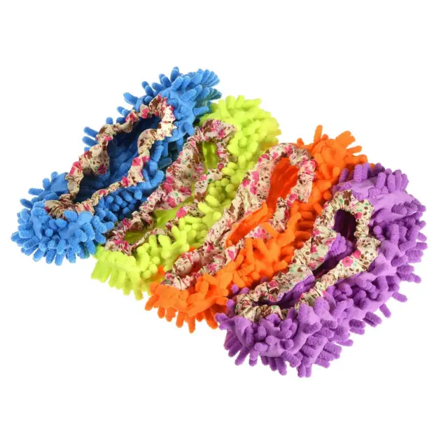 8pcs Cleaning Shoes Cover Chenille Dust Mop Slippers Blue Purple Orange