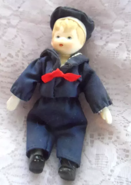 Collectible Vintage Doll - SMALL BISQUE  BOY SAILOR BLONDE HAIR, BLUE EYES