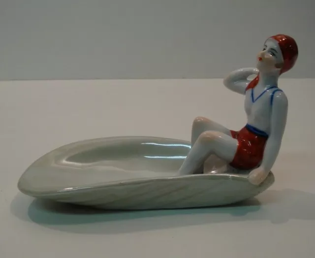 Art Nouveau Style Bowl Figurine Bathing Beauty Sexy Art Deco Style Porcelain Ena 2