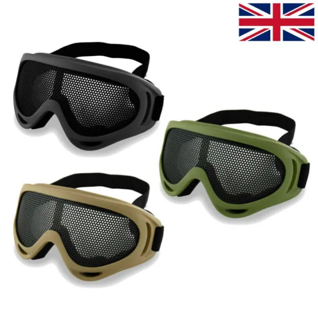 Mesh Airsoft Tactical Safety Goggles Glasses Face Eye Protection Mask UK
