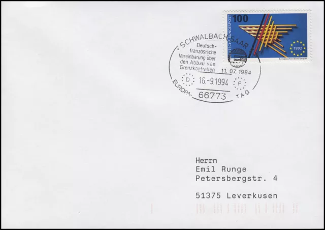 1644 Europäischer Binnenmarkt EF Bf SSt Schwalbach Abbau Grenzkontrollen 16.9.94