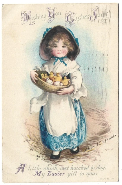ELLEN CLAPSADDLE Signed Postcard EASTER JOY CHICK Brooklyn NY New Canaan CT 1921