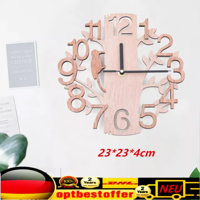 23CM Wanduhr Wohnzimmeruhr aus Holz rund Vintage lautlos Wanduhr Für Zuhause