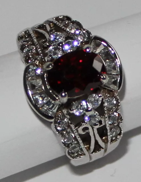 RING Spinell rubinrot + Zirkonia weiß 925 Silber rhodiniert Größe 52 Damenring