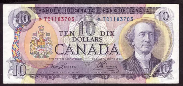 1971 Canada $10 replacement note Lawson Bouey *TC1183705 VF+ bank stamp