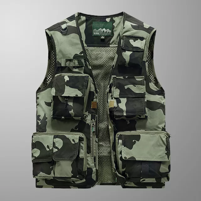 Mens Cargo Multi Pocket Vest Utility Waistcoat Fishing Hiking Sleeveless Jackets 3