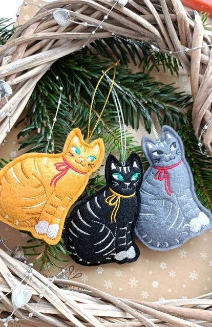 Handmade Felt Cat Hanging Decoration – Cute Ornament For Birthday, Valentine's, Christmas & Cat Lovers