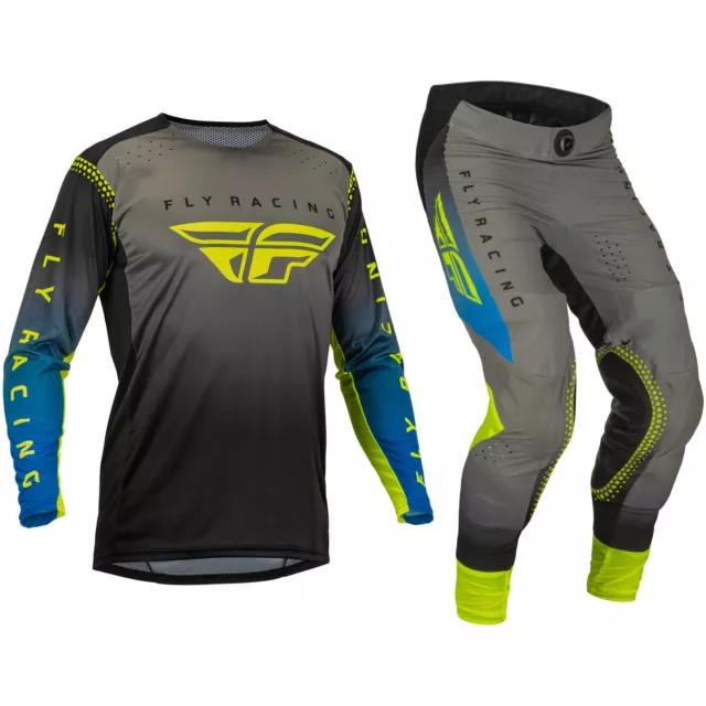 2023 Fly Course Motocross MX Kit Pantalon Jersey Lite - Gris/Bleu / Hi-Viz