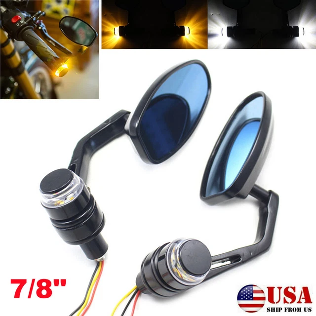 7/8"Motorcycle Adjustable Handlebar Reversing Mirror with Turn Signal Light Lamp