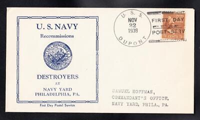 Destroyer USS DUPONT DD-152 RECOMMISSIONING 1939 Naval Cover B2844