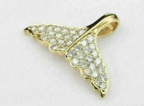 1 Ct Round Cut Simulated Diamond Fish Tail Pretty Pendant 14K Yellow Gold Finish