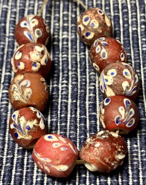 RARE!  Antique Venetian Red Floral Fancy Beads. African Trade Beads