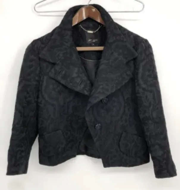 Women’s Ted Baker London Designer Black Paisley Suede Blazer Jacket Size 2