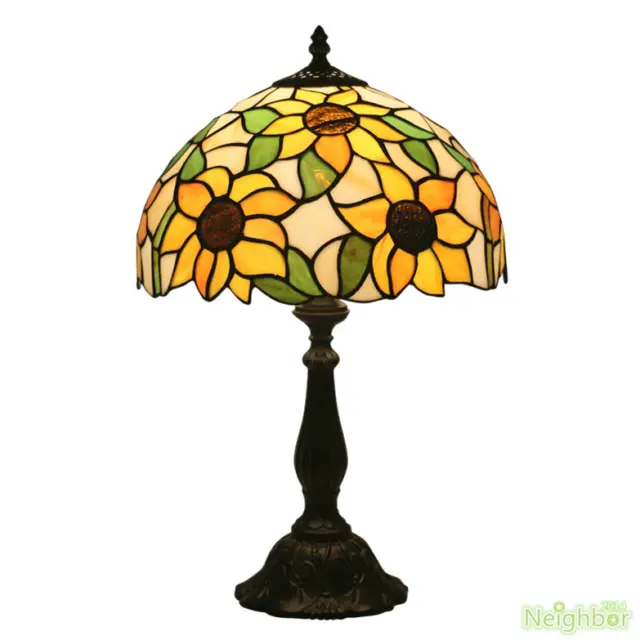 Tiffany Sunflower Table Lamp LED Stained Glass Shade Desk Lamp Bedside Lighting