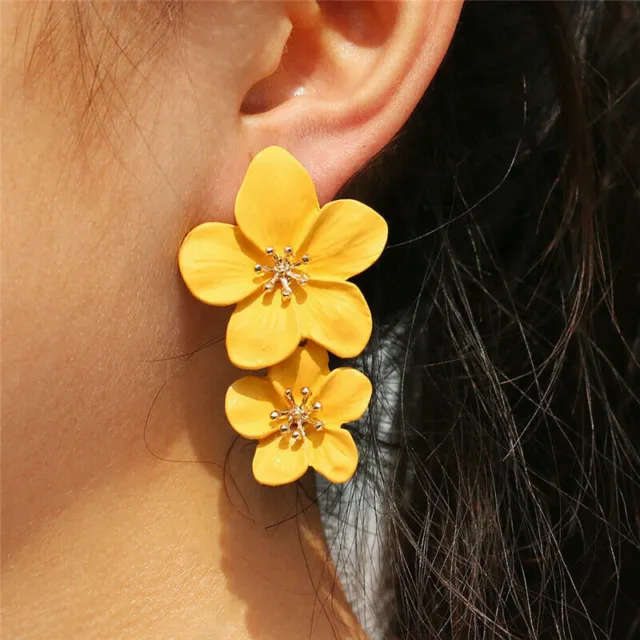 Women Flower Boho Statement Big Alloy Dangle Drop Earrings Jewelry Fashion