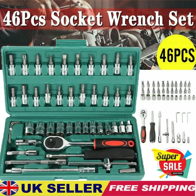 46pcs Metric Socket Set 1/4" Drive Screwdriver Set Ratchet Torx Hex Wrench Bit