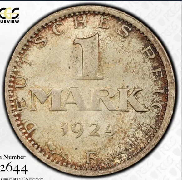 1924 Germany 1 Mark Silver Foreign Coin PCGS MS65