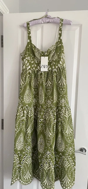 ZARA RARE GREEN Cutwork Embroidered Dress Bloggers Favourite Bnwt M 37.10  - PicClick UK