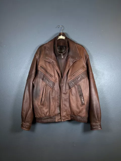 Vintage Wilsons Leather Jacket Mens LARGE Brown Motorcycle Bikers Bomber Jacket