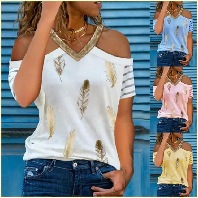 CAMISETA PARA MUJER Blusas Casuales con Cuello en V Camisas de Manga Corta Sexis 18.61 PicClick