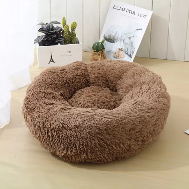 Pet Dog Cat Bed Donut Plush Fluffy Soft Warm Calming Bed Sleeping Kennel Nest