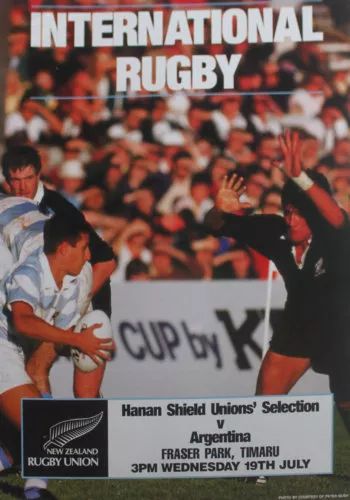 HANAN SHIELD UNIONS,NZ v ARGENTINA RUGBY POSTER 1990