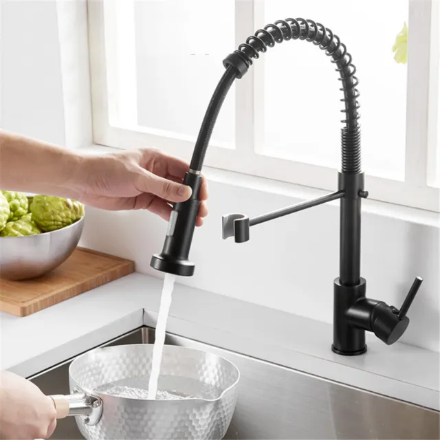 Modern Mono Pull Out Kitchen Mixer Tap Single Lever Basin Sink Faucet Black UK