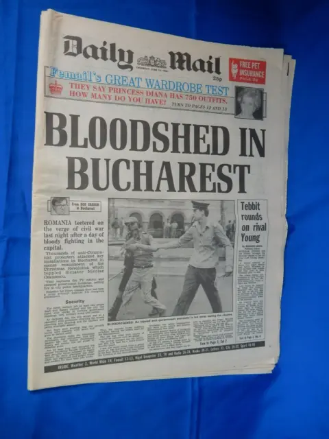 Daily Mail 14/06/1990 World Cup 90,Bucharest Uprising, John McEnroe, Ian Botham