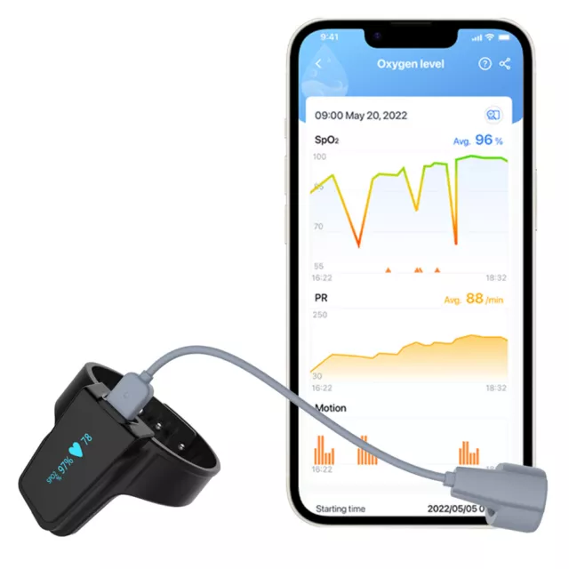 Pulsoximeter 72 Std tragbarer Schlafmonitor mit kostenlosem APP und PC-Bericht