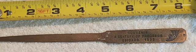 Letter Opener COPPER CHICAGO 1933 SOUVENIR A CENTURY OF PROGRESS, 8" LONG