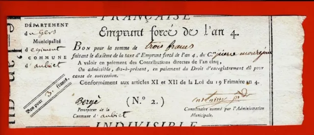 Ct56-Emprunt Forcé De L'an 4-Département Du Gers-1795