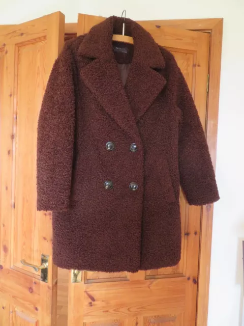 M & S  Teddy Jacket Short Coat Double Breasted  Size 12  Chocolate Brown