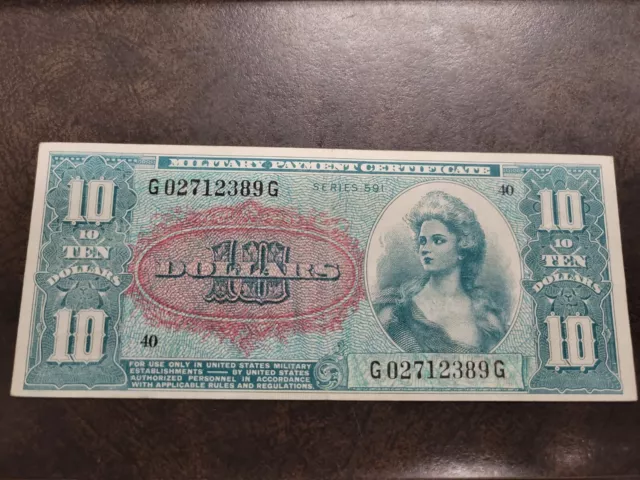 Military Payment Certificate Mpc Series 591 $10 Ten Dollar Bill Note
