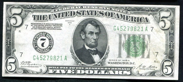 Fr. 1951-G 1928-A $5 Frn Federal Reserve Note “Numerical” Chicago, Il (C)