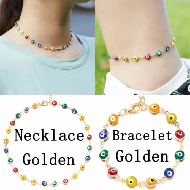 Boho Turkish Evil Eye Beads Anklet Bracelet Necklace Adjustable Charm Jewellery