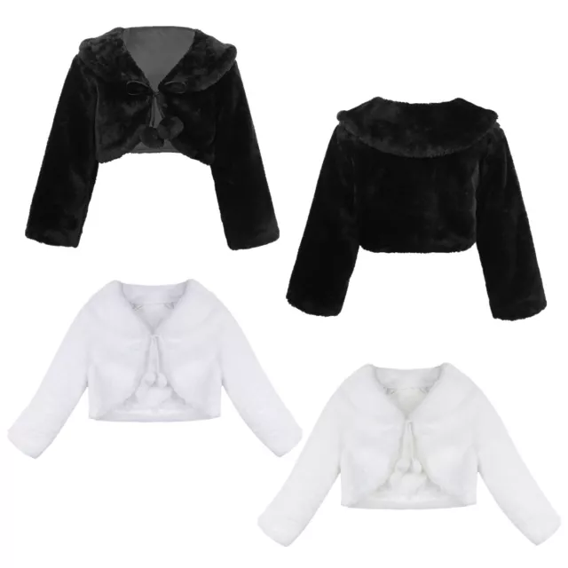 Girls  Faux-Fur Bolero Jacket Coat Long Sleeve Princess Cape Wedding Communion