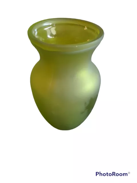 Vintage Frosted Green olive Glass Urn Style Vase