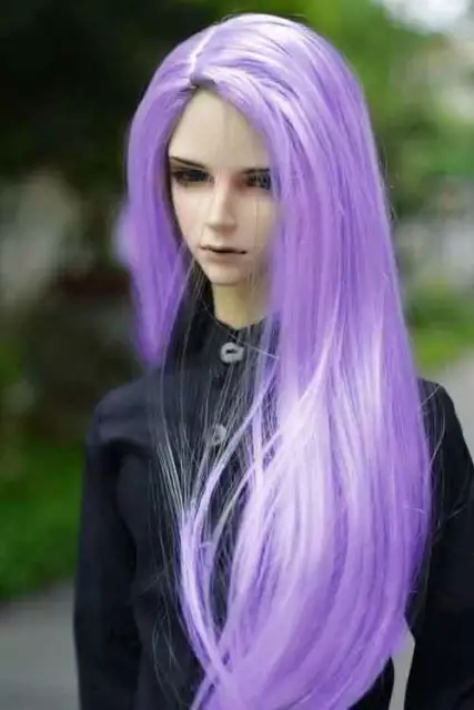 8-9" 1/3 BJD Doll Wig Hair Bright Light Purple Long Gorgeous Straight Wavy tips