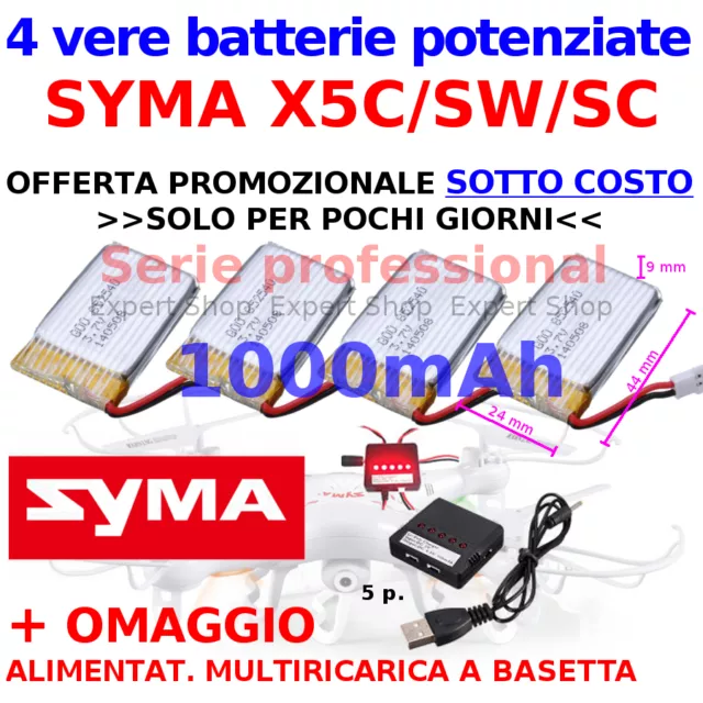 VERE batterie potenziate 1000 professional Drone SYMA X5C SC SW HEADLESS NUOVE