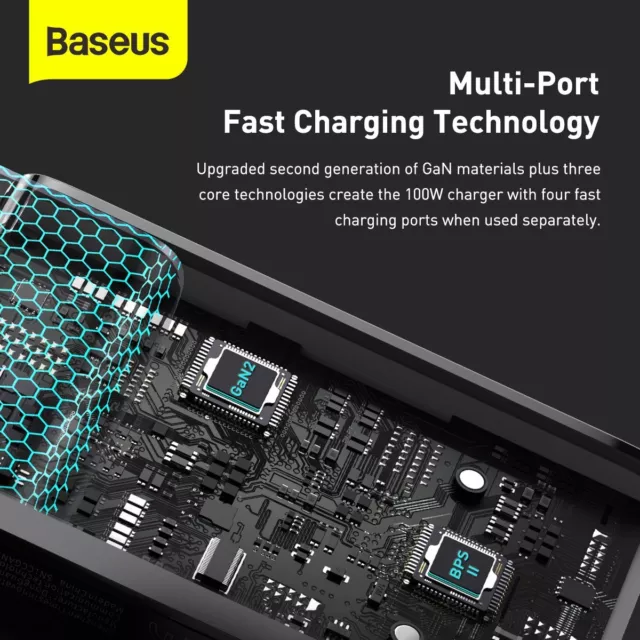 Baseus 100W GaN Cargador USB Typ C Netzteil PD QC Laptop Handy Adaptador 4Port 2
