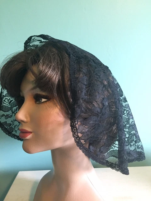 head covering, veil, mantilla Black Floral Princess Style
