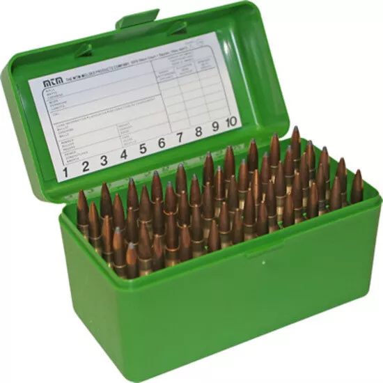 MTM Rifle Ammo Box - 50 Round Flip-Top 375 RUM, 375 Wby Mag - Green RLLD-50-10